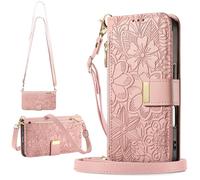 BAILI Étui à Fleurs pour Redmi Turbo3/Poco F6, Couverture magnétique avec bandoulière, Sac à Main à Poche zippée pour Redmi Turbo3/Poco F6-Rose