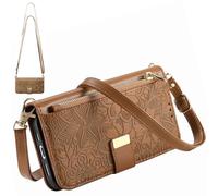 BAILI Étui à Fleurs pour Vivo Y21, Couverture magnétique avec bandoulière, Sac à Main à Poche zippée pour Vivo Y21-Marron