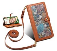 BAILI Étui Portefeuille à Fermeture éclair pour Vivo X200 FE, Pochette de Poignet, Motif de Feuille étui pour Vivo X200 FE-Brun