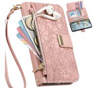 BAILI Étui Portefeuille pour Fairphone 5, Coque à Fleurs avec Fentes pour Cartes et Support intégré, Sac à Main à Poche zippée pour Fairphone 5-Rose
