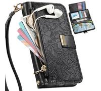 BAILI Étui Portefeuille pour Fairphone 5, Coque à Fleurs avec Fentes pour Cartes et Support intégré, Sac à Main à Poche zippée pour Fairphone 5-Noir
