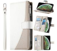 BAILI Étui Portefeuille pour Nothing Phone 1, emplacements pour Cartes, Fermeture magnétique, Poche zippée, Coque pour Nothing Phone 1-Blanc