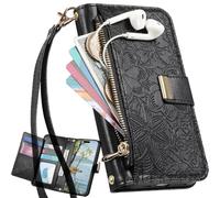 BAILI Étui Portefeuille pour Redmi 14C 5G, Coque à Fleurs avec Fentes pour Cartes et Support intégré, Sac à Main à Poche zippée pour Redmi 14C 5G-Noir