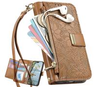 BAILI Étui Portefeuille pour Redmi 15C 5G/173mm, Coque à Fleurs avec Fentes pour Cartes et Support intégré, Sac à Main à Poche zippée pour Redmi 15C 5G/173mm-Marron