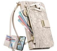 BAILI Étui Portefeuille pour Redmi Turbo 3, Coque à Fleurs avec Fentes pour Cartes et Support intégré, Sac à Main à Poche zippée pour Redmi Turbo 3-Gris