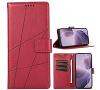 BAILI Étui Portefeuille pour Vivo Y01/Y10 T1 4G, Fente pour Carte, Support, Motif à Rayures, Coque Compatible avec Vivo Y01/Y10 T1 4G-Rouge