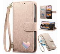 BAILI Étui Portefeuille zippé pour Fairphone 5, Poche zippée avec Fermeture magnétique, Support, dragonne, Coque à Motif Amour pour Fairphone 5-Kaki