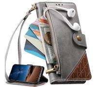 BAILI Étui pour 1+Turbo6V/1+Turbo6, Coque avec dragonne, emplacements pour Cartes, Poche zippée, Support intégré, Fermeture magnétique-Gris