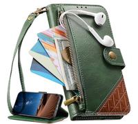 BAILI Étui pour OnePlus Nord 5, Coque avec dragonne, emplacements pour Cartes, Poche zippée, Support intégré, Fermeture magnétique-Vert
