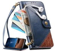 BAILI Étui pour Oppo A53 2020, Coque avec dragonne, emplacements pour Cartes, Poche zippée, Support intégré, Fermeture magnétique-Bleu