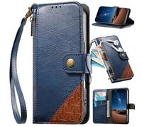 BAILI Étui pour Oppo A79 5G, Coque avec dragonne, emplacements pour Cartes, Poche zippée, Support intégré, Fermeture magnétique-Bleu