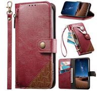 BAILI Étui pour Realme GT8 Pro, Coque avec dragonne, emplacements pour Cartes, Poche zippée, Support intégré, Fermeture magnétique-Rouge