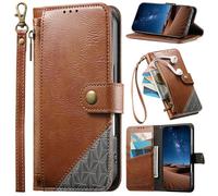 BAILI Étui pour Redmi Turbo3/Poco F6, Coque avec dragonne, emplacements pour Cartes, Poche zippée, Support intégré, Fermeture magnétique-Marron