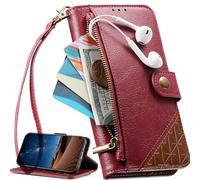 BAILI Étui pour Vivo V50/vivo V50E, Coque avec dragonne, emplacements pour Cartes, Poche zippée, Support intégré, Fermeture magnétique-Rouge