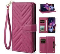 BAILI Funda Para Vivo V60, Case de Piel Tipo cartera Con tapa y 6 ranuras Para tarjetas soporte magnética Para Vivo V60-Rojo
