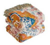 BAILIX Couvre-lit Premium Bohémien, 100 % Coton, Motif Froissé, 200 x 230 cm, Couverture Douce avec Franges, Double Face en Mousseline, Couverture Boho, Patchwork, Pour Canapé et Lit Douillette