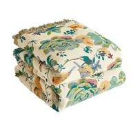 Bailix Couvre-lit Premium Boho 100% Coton Couverture Douillette à Franges Couverture Boho Double Face en Mousseline 230 x 250 cm, Couverture Douillette pour canapé et lit, Blanc/Vert