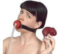 Bâillon BDSM en silicone pour urinoir avec tuyau & préservatif | Harnais de tête ajustable en similicuir | Jouet sexuel fétiche pour esclaves & jeux de secteur | Bondage Mouth Gag pour couples