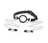 Bâillon Boule en Silicone avec Pinces à Tétons - Bâillon Réglable avec Anneau O, Ensemble Bondage Adulte en Silicone et Métal pour Couples