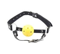 Baillon Boule jaune et collier en Cuir Noir