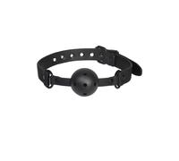 Bâillon Boule Simili Cuir Noir Rivets Noirs Boule Percée Réglable