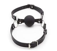 Bâillon de bouche double pour adulte - En cuir noir - Avec boule en silicone - Jouet érotique pour femmes, couples et gay - Réglable