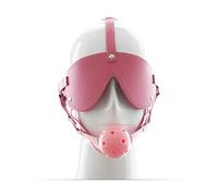 Bâillon de bouche - Masque pour les yeux - Pour adulte - Bouche SM - Tête de bondage - Harnais en cuir - Rose - Avec boule creuse - Trous d'aération - Pour les débutants