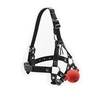 Bâillon de bouche pour adulte - Crochet de nez en acier inoxydable - Tête SM - Harnais de bondage - Cuir synthétique - Trous d'aération pour balles - Jouet sexuel pour débutants (rouge, 4 cm)