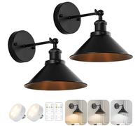 Bailoch Lot de 2 appliques murales sans fil vintage à piles industrielles sans fil alimentées par piles, applique murale d'intérieur avec télécommande pour chambre à coucher, ferme, galerie