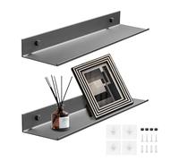 Bailtouk Lot de 2 Etagere Murale sans Percage, Étagères Murales en Aluminium, Etagere sans Percer Etagere Douche pour Salon, Chambre, Salle de Bain, Cuisine (Gris Foncé, 30CM