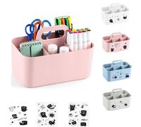 Bailtouk Panier de Rangement en Plastique, Boîte de Rangement avec 5 Fentes, Bac de Rangement avec 3 Autocollants Chat Organisateur pour Salle de Bain, Cuisine, Bureau, Classe (Rose, 25×15.4×17cm)