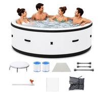 Bain à Remous Gonflable 4-6 Places Blanc, Diamètre 206cm Spa de Jardin Chauffant Rapide 40°C, 150 Buses de Massage Anti-Stress, Structure Rigide Anti-Crevaison, Lampe LED Ambiance Terrasse