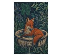 Bain Botanique Renard Puzzle 1000 Pièces en Bois, Défi de Réflexion
