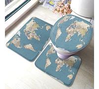 Bain Carte du Monde Ensemble de 3 pièces Carte rétro océan Continent Pays géographie sallegrand siège de Toilette Couvercle Couverture Tapis antidérapant Antid
