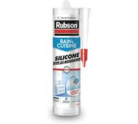 Bain & Cuisine Mastic Silicone Anti-Moisissures Transparent,Mastic Sanitaire À Base De Silicone,Mastic Étanche Renforcé En Antifongique,280 Ml