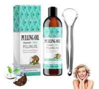 Bain De Bouche À L'huile De Noix De Coco Naturelle Et À La Menthe Poivrée Avec Gratte-Langue, 100 Ml Huile De Menthe Poivrée Pour Blanchir Les Dents, Haleine Fraîche Et Gencives Saines