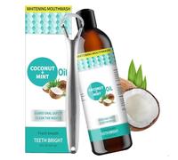 Bain De Bouche À L'huile De Noix De Coco Naturelle Et À La Menthe Poivrée Avec Gratte-Langue, Huile De Menthe Poivrée Pour Blanchir Les Dents, Haleine Fraîche Et Gencives Saines, 237 Ml