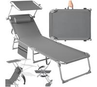 TECTAKE Bain de soleil CHLOE pliable 4 positions avec appui-tête et pochette latérale rangement - Gris