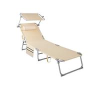 TecTake® Chaise Longue Pliante Bain de Soleil Jardin Exterieur avec Pare Soleil, Appuie-tête & Pochette Chaise Longue inclinable Transat de Plage Relax Camping Salon de Jardin Exterieur