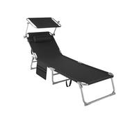 tectake® Chaise Longue Pliante Bain de Soleil Jardin Exterieur avec Pare Soleil, Appuie-tête & Pochette Chaise Longue inclinable Transat de Plage Relax Jardin Camping Salon de Jardin Exterieur