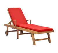 Bain De Soleil Avec Coussin Chaise Teck Massif Rouge 195x59,5 Cm