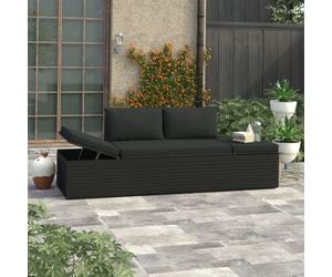 Bain de Soleil avec Coussins en Polyrotin Noir