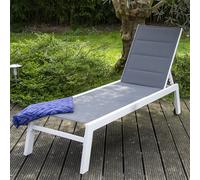 Happy Garden – Bain de soleil Barbados – textilène gris, aluminium blanc