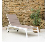 Happy Garden Bain de Soleil Barbados en textilène Taupe et Aluminium Blanc. Transat d'extérieur Multi Position.