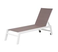 Happy Garden Bain de Soleil Barbados en textilène Taupe et Aluminium Blanc. Transat d'extérieur Multi Position.