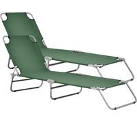 Bain de soleil 'Carcao', set de 2, dossier réglable, pliable, structure acier 186 x 55 x 24 cm, vert foncé