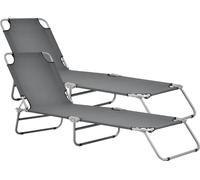 Lot de 2 Transats Carcao Inclinables Acier Polyester Argenté Mat Gris Foncé [casa.pro]