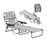 Outsunny Bain de Soleil Chaise Longue Pliante avec appuie-tête, Trou de Lecture, Dossier inclinable en textilène, transat Jardin extérieur pour Plage Relax Camping Piscine terrasse, Gris