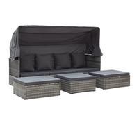 Bain de soleil de jardin avec toit et coussin, double chaise longue en polyrotin résistant aux intempéries, table pliable, lit de jour pour terrasse, balcon, piscine, chaise longue confortable avec
