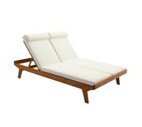 Miliboo - Bain de soleil double avec dossiers multipositions beige et bois massif L127 cm CARACAS